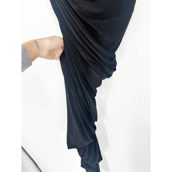 Norma Kamali Diana One-Shoulder Stretch Ruched Black Midi Dress Size M - Picture 3 of 4